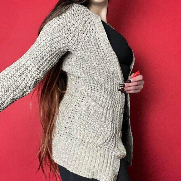 Knit styled grey / tan buttoned cardigan​​​​​​​​​​​​ - Picture 4 of 6